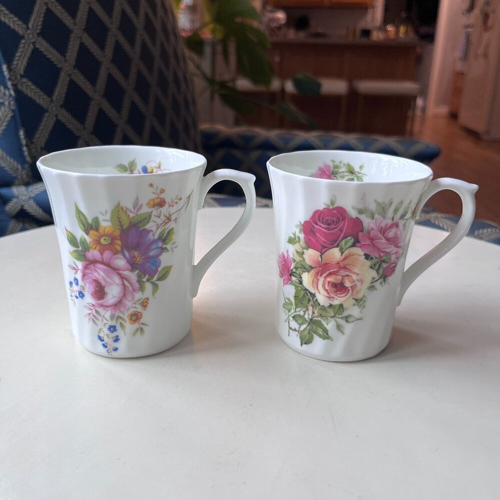 2 Royal Victorian Staffordshire Mugs Floral and Feminine